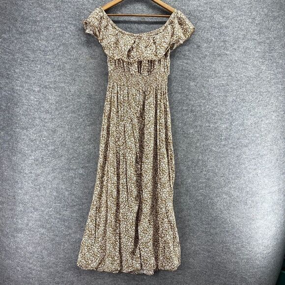 5/$45 Old Navy Dress Women M Medium Brown Geometric Maxi Long Elastic Waist - Picture 2 of 10